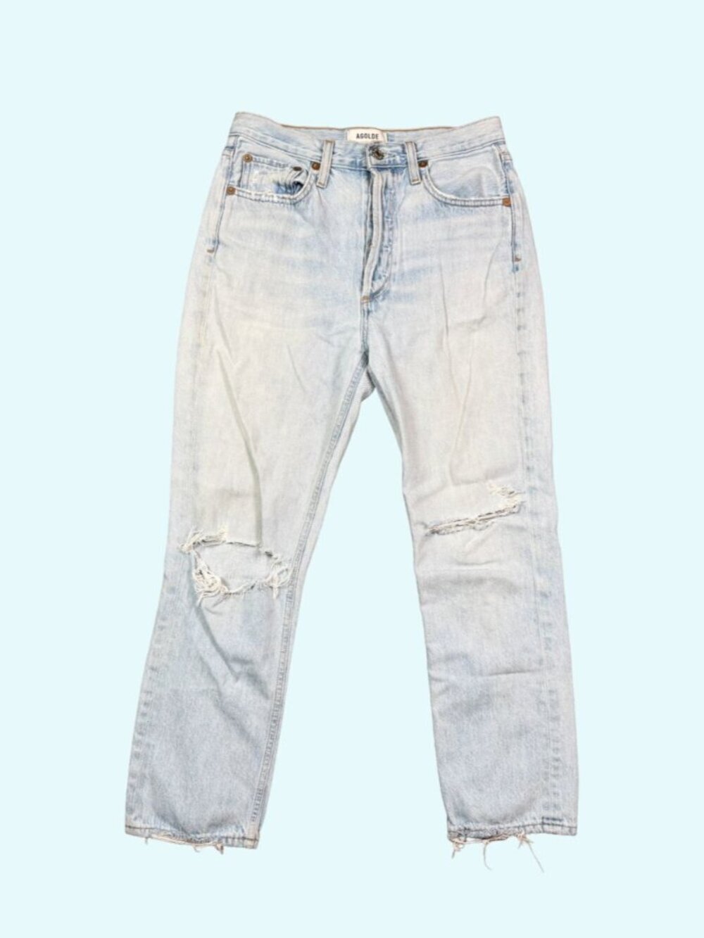 Agolde Riley Jeans Womens 26 Light Wash Distressed Straight Leg High Rise Denim